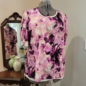 NWT 3X Rachel Roy Puffed/Twist Sleeve Floral Blouse